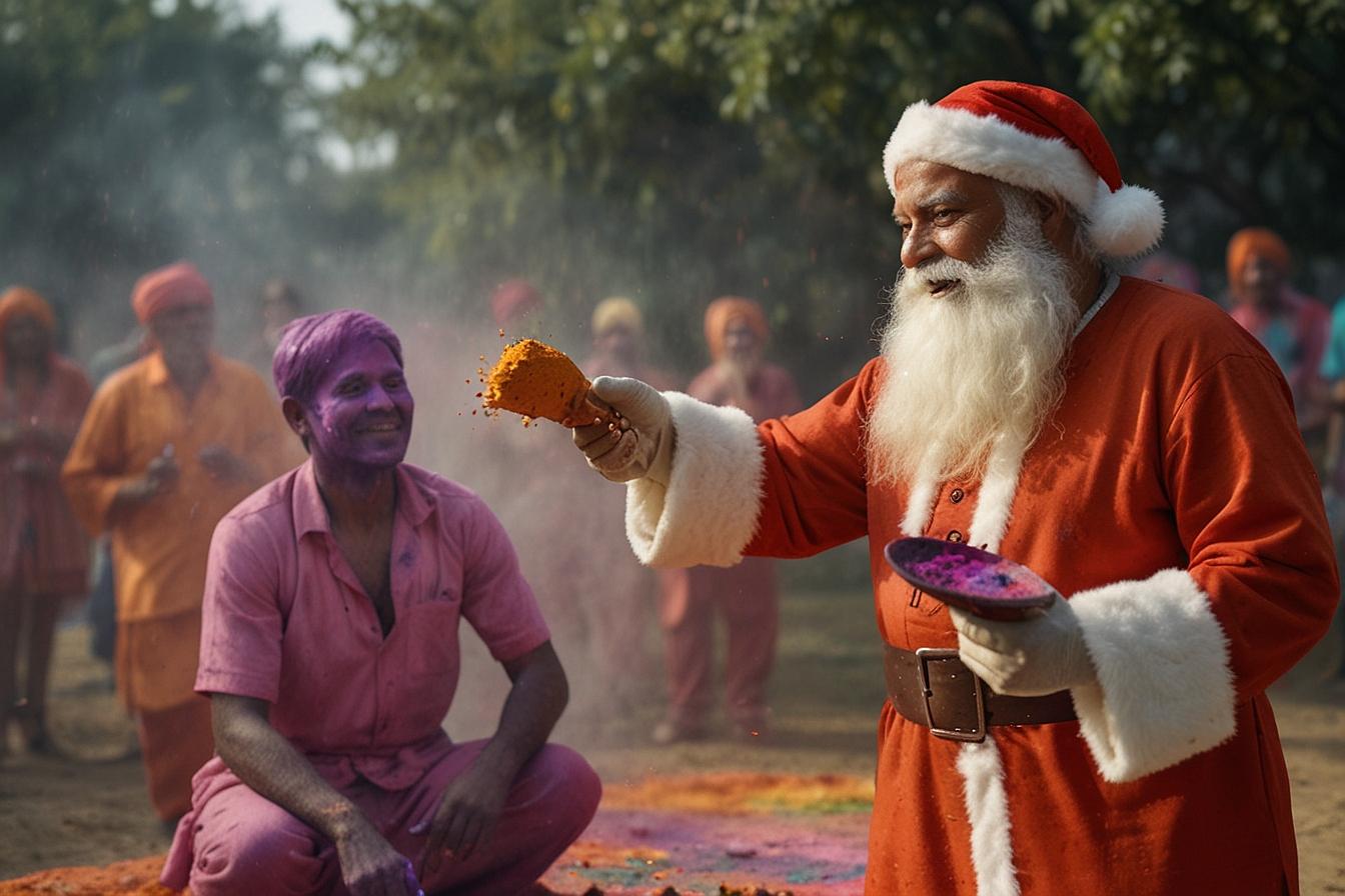 Santa Cluse Playing Holi